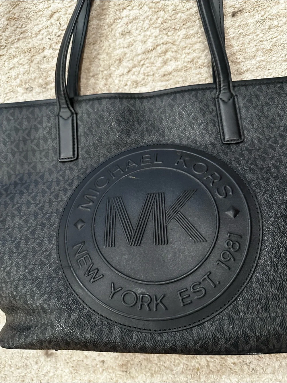 Michael Kors Black MK Embossed Logo Tote